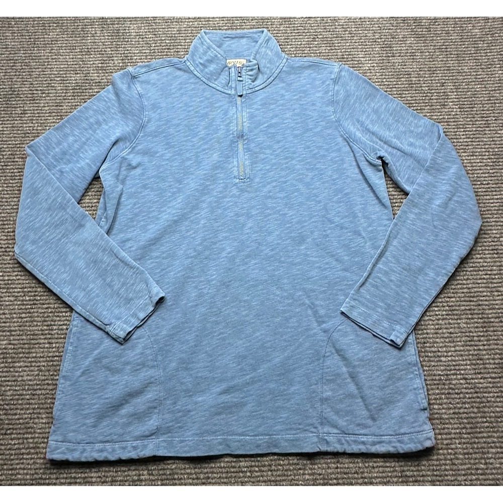 Orvis Quarter Zip Pullover Mens Medium Blue Slub Knit Cotton RN70534